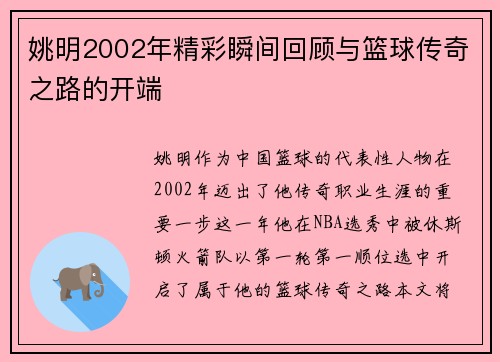 姚明2002年精彩瞬间回顾与篮球传奇之路的开端